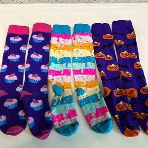 3 Pairs Mad Sports Stuff Socks: Cupcakes, Sprinkles and Pumpkins & Bats